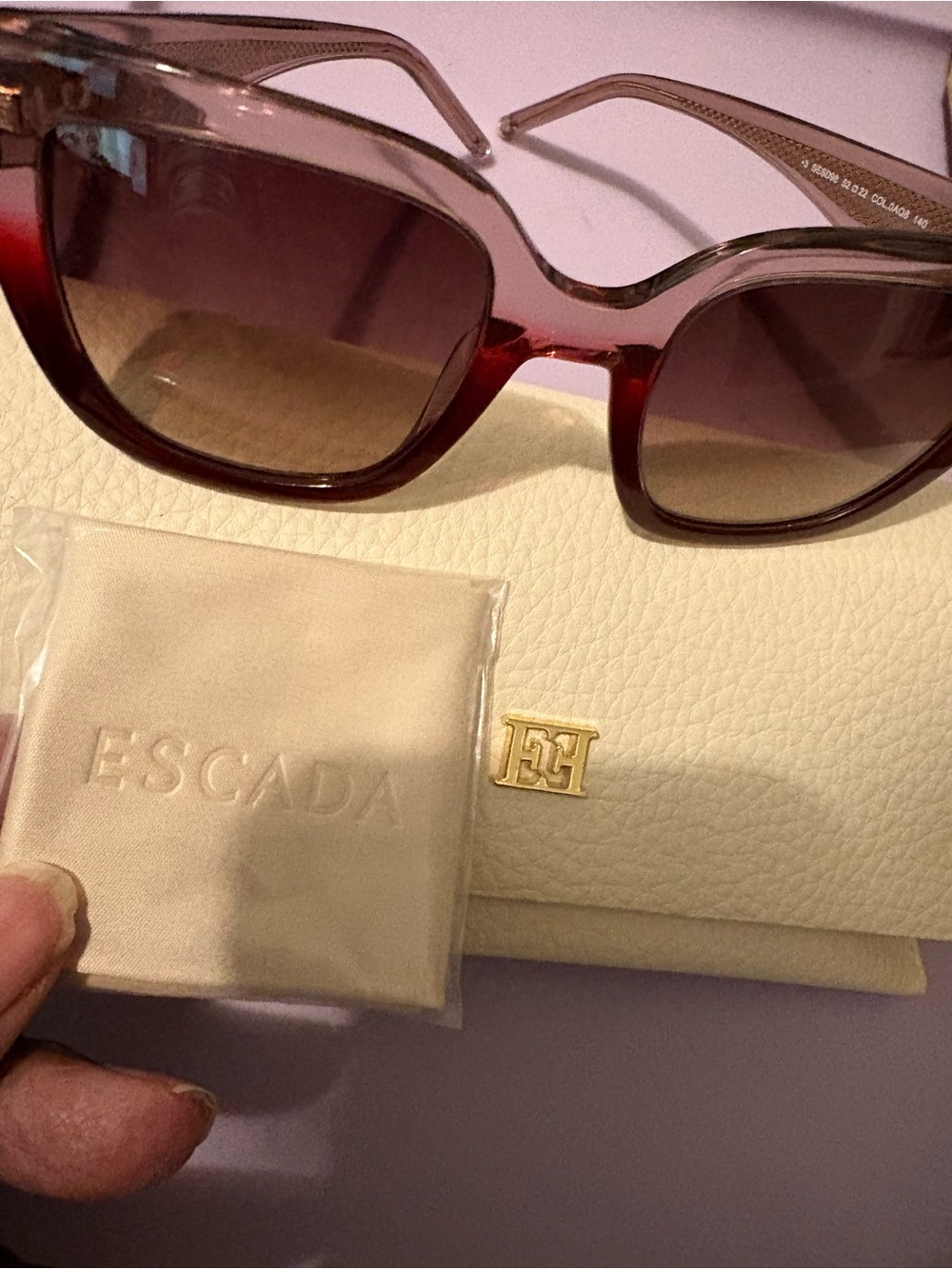 Escada Burgundy Gradient Sunglasses with Cream Case and Cloth